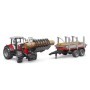 Bruder tractor Massey Ferguson 7480 cu incarcator frontal si remorca pentru lemne